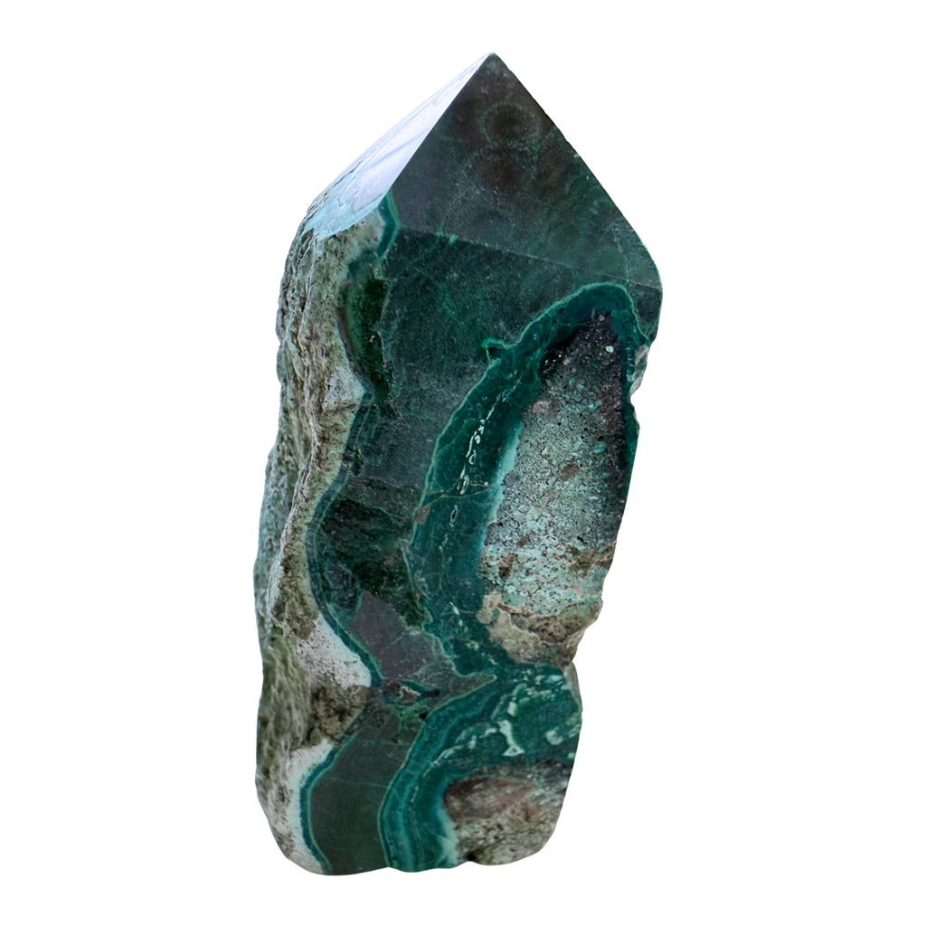 Chrysocolla Obelisk Specimen on white background