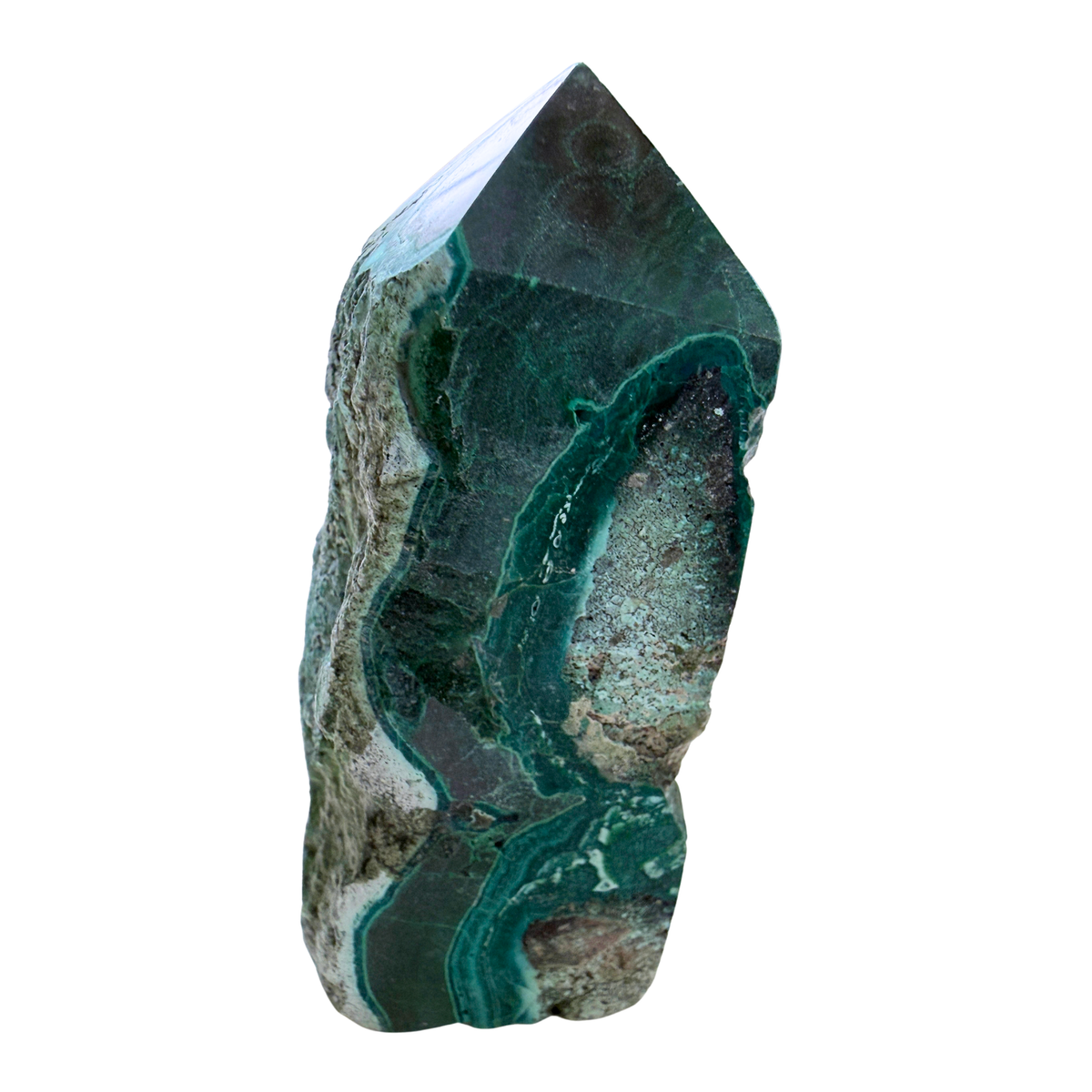 Chrysocolla Obelisk Specimen on white background