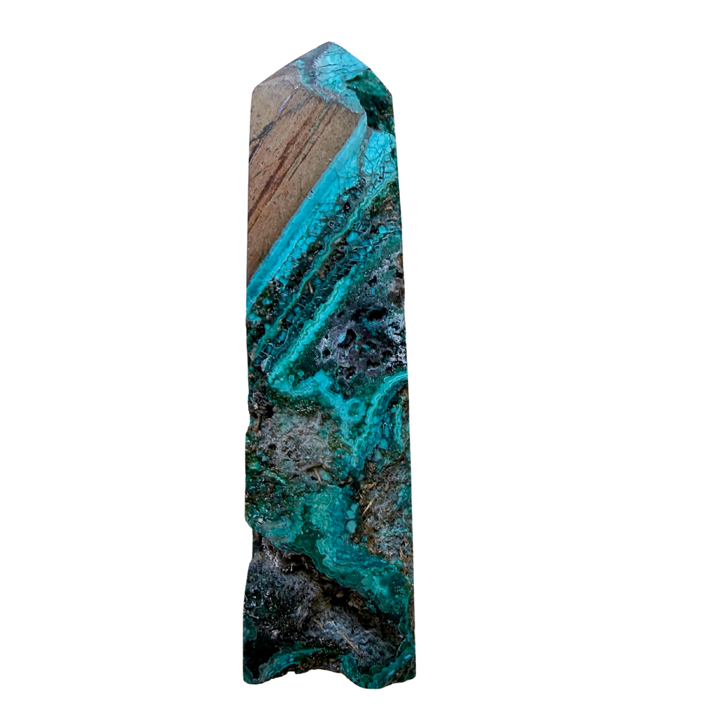 Chrysocolla Obelisk Specimen on white background
