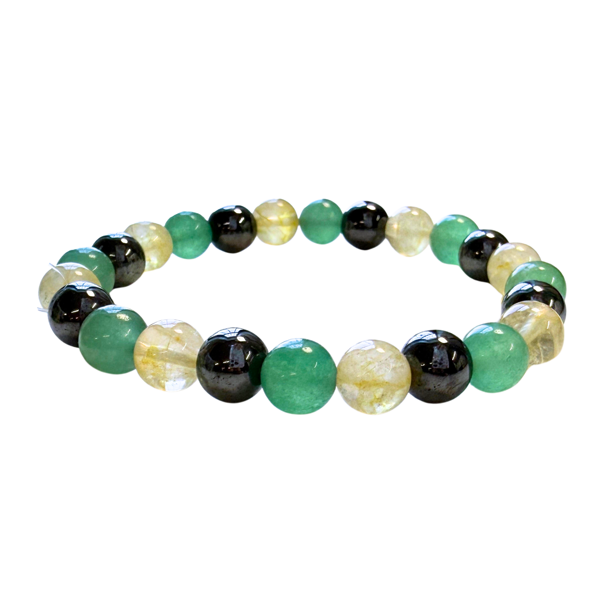 Citrine, Green Aventurine, and Hematite Bracelet 8mm against a white background