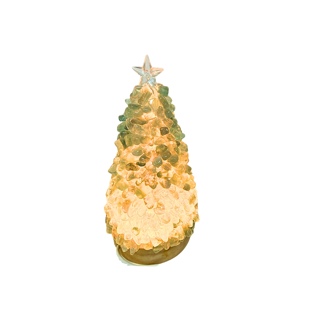 Green Fluorite Christmas Tree Lamp Lit