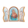 Immaculate Heart of Mary Standing Natural Wood Triptych