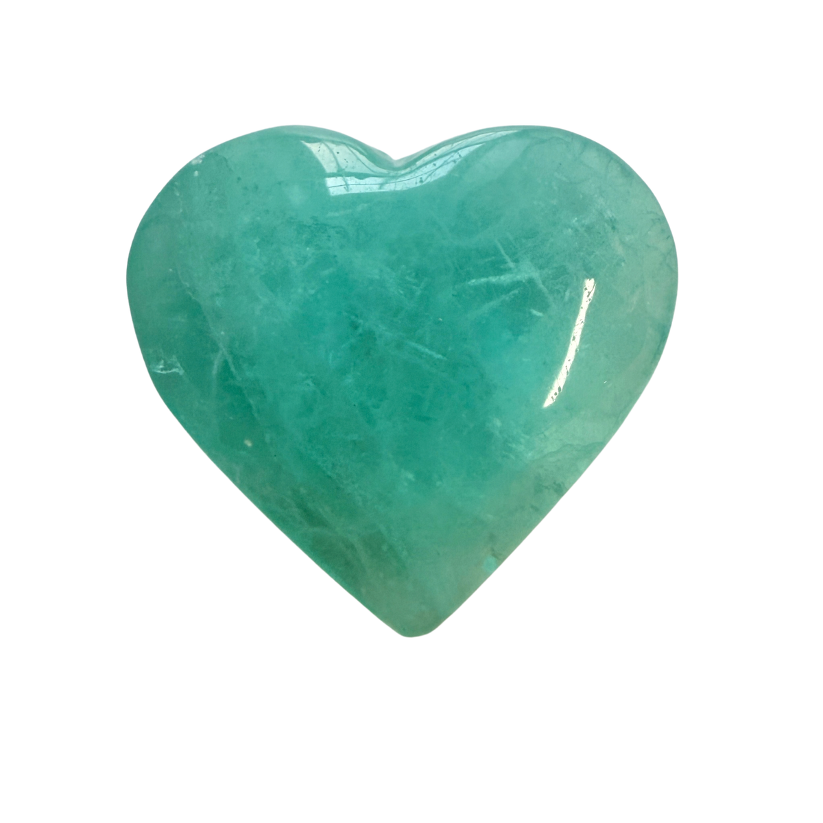 Lake Green Fluorite Heart on a white background