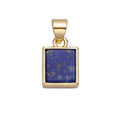 A square pendant featuring a deep blue lapis lazuli stone with visible gold flecks, set in a polished yellow 24kt Gold-filled gold bezel with a matching gold bail.