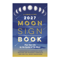 Llewellyn's 2027 Moon Sign Book cover shown against a white background. The cover features a dark blue night sky with moon phases at the top, gold and white text, and a subtle mountain silhouette near the bottom.