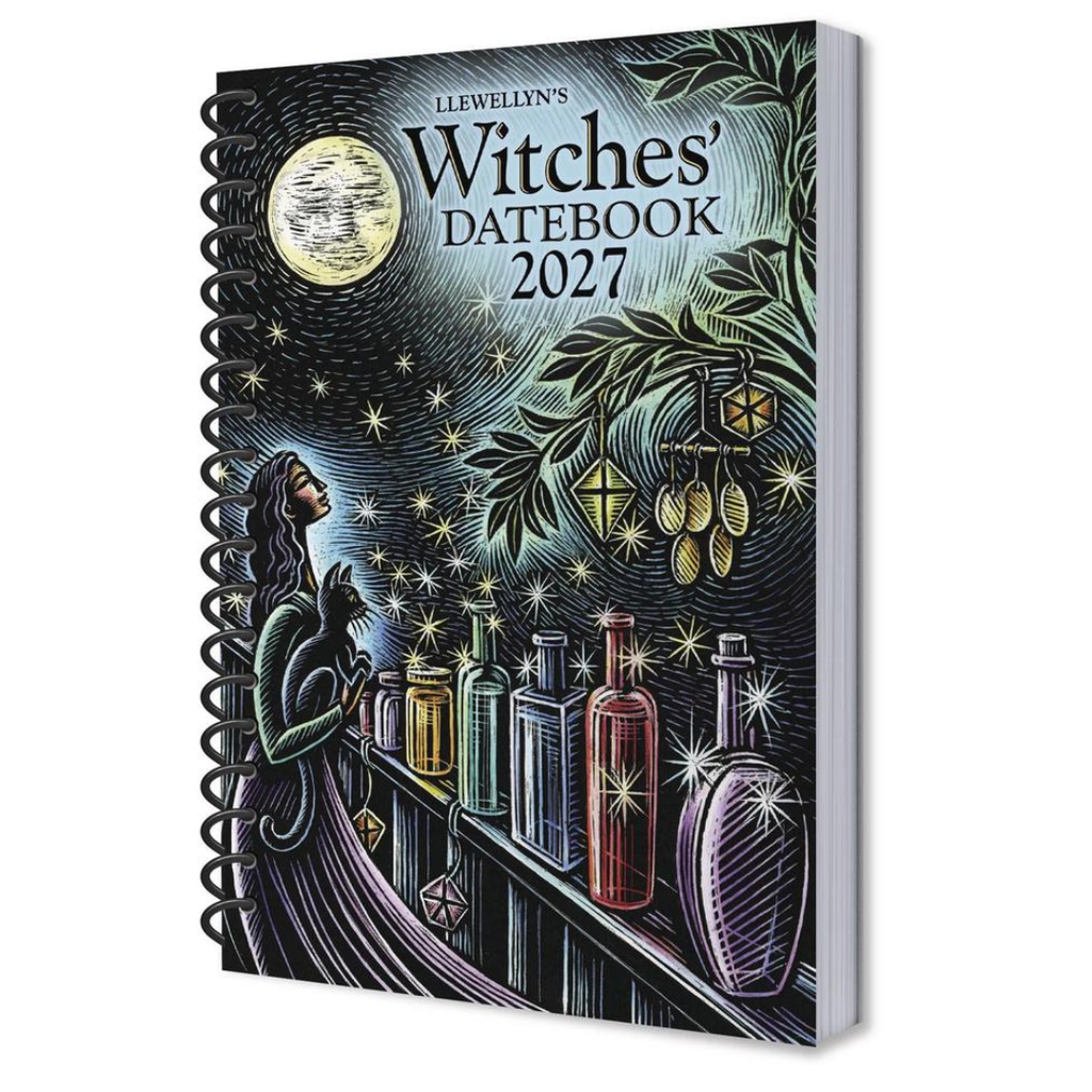 Witches' Datebook 2027 with a witch and potion bottles design on the cover
