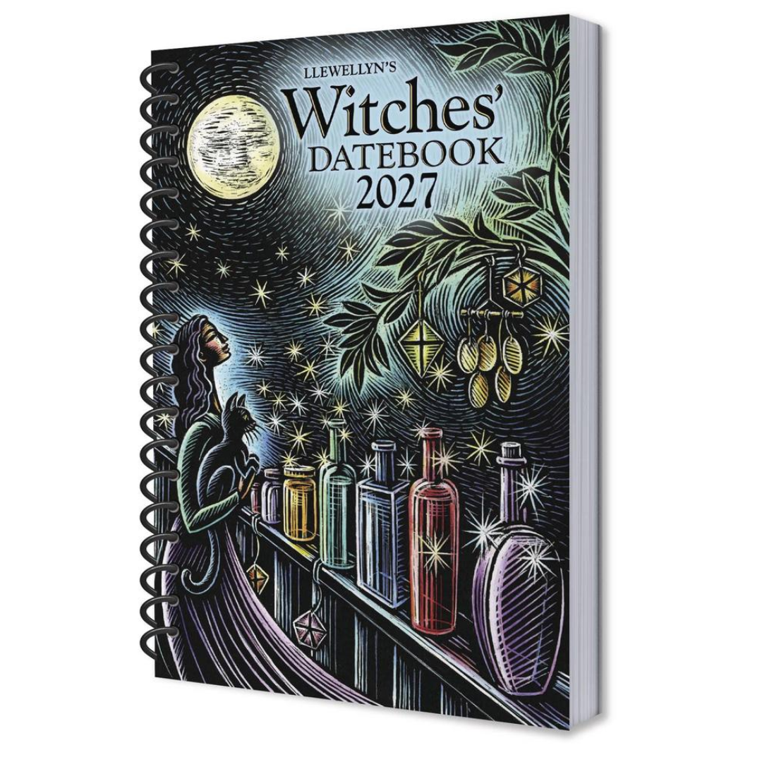 Witches' Datebook 2027 with a witch and potion bottles design on the cover
