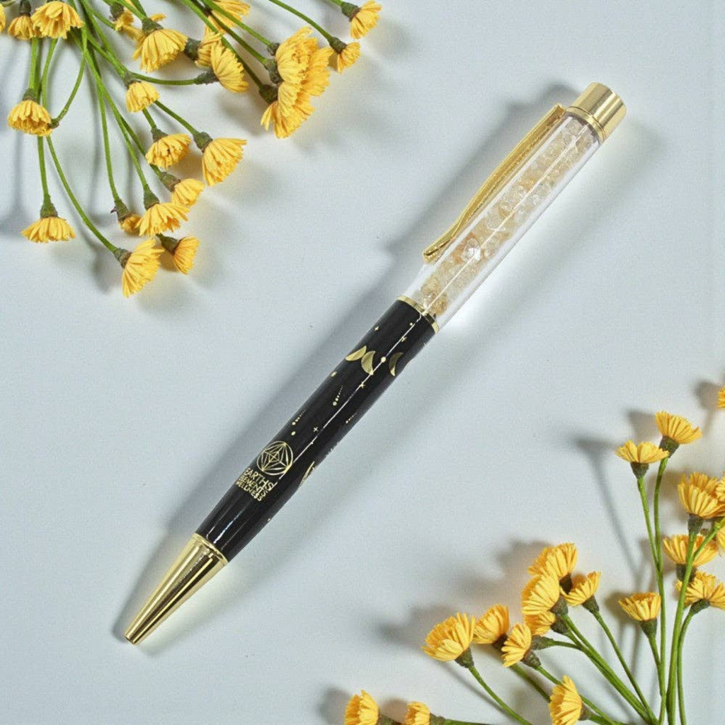 Moon phase gold on Black Pen with citrine chips