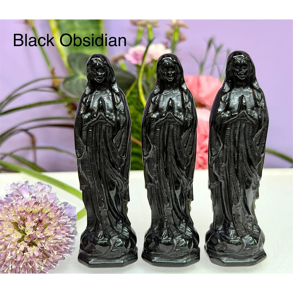Mother Mary Black Obsidian Statue
