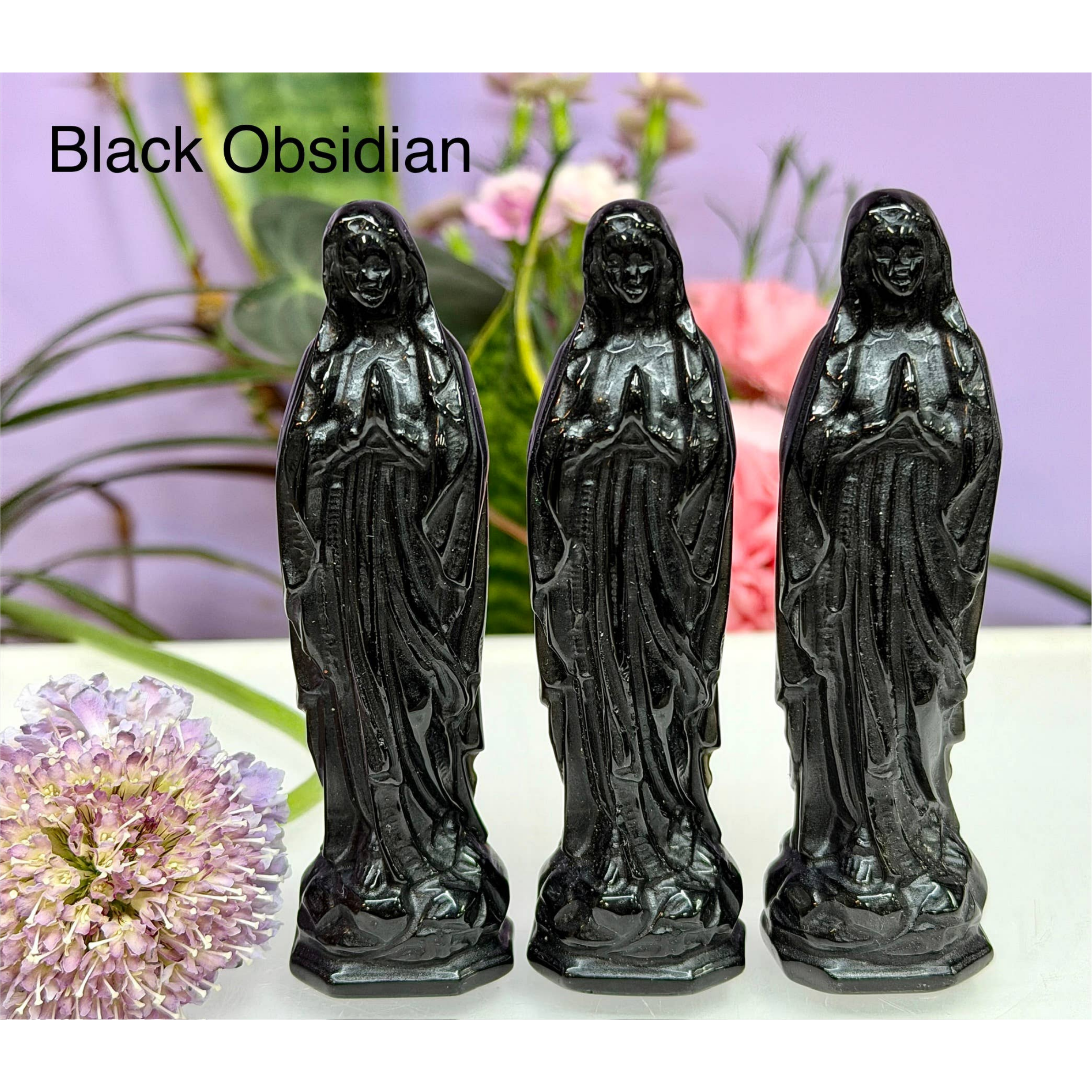Mother Mary Black Obsidian Statue
