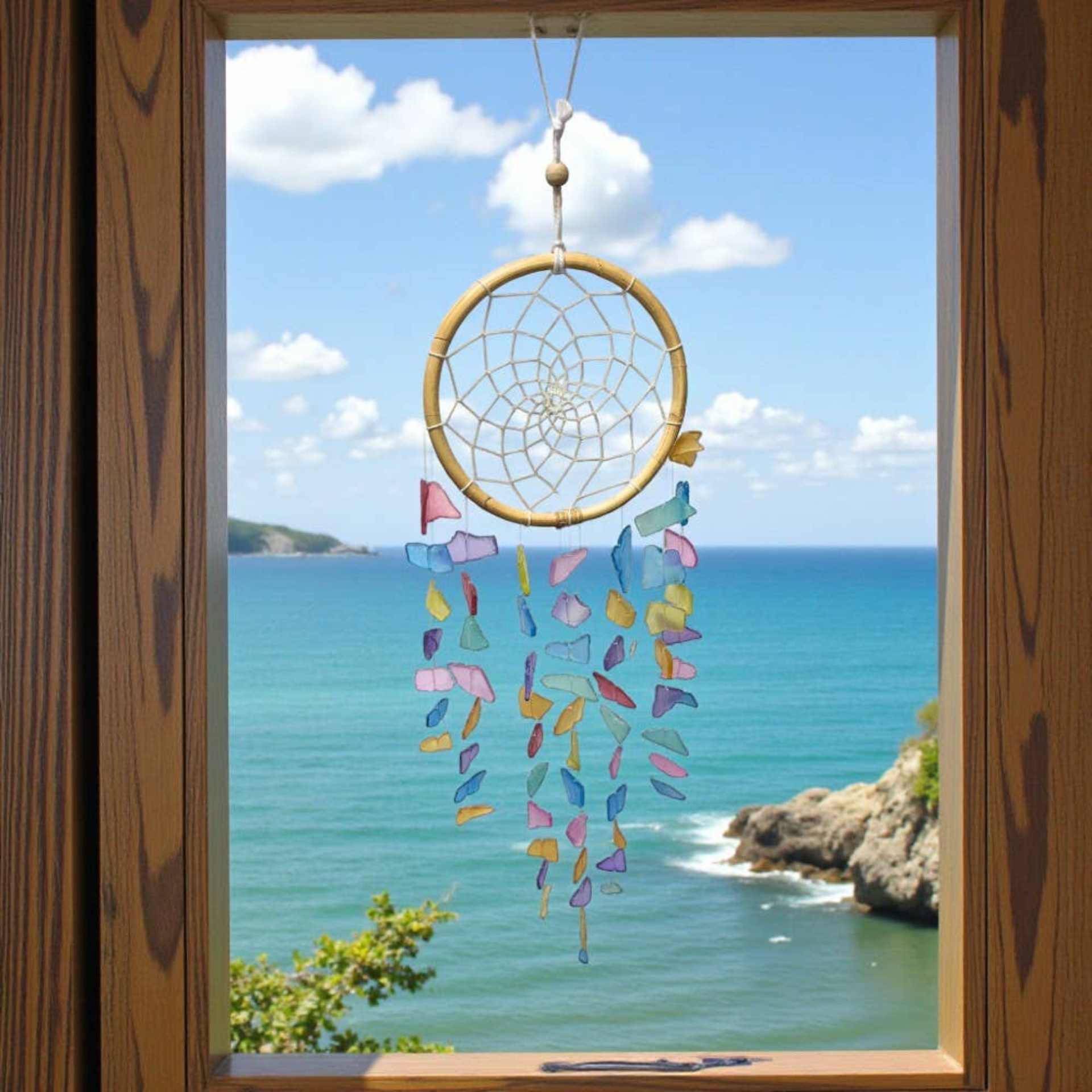 Multicolor Dreamcatcher Windchime with Glass