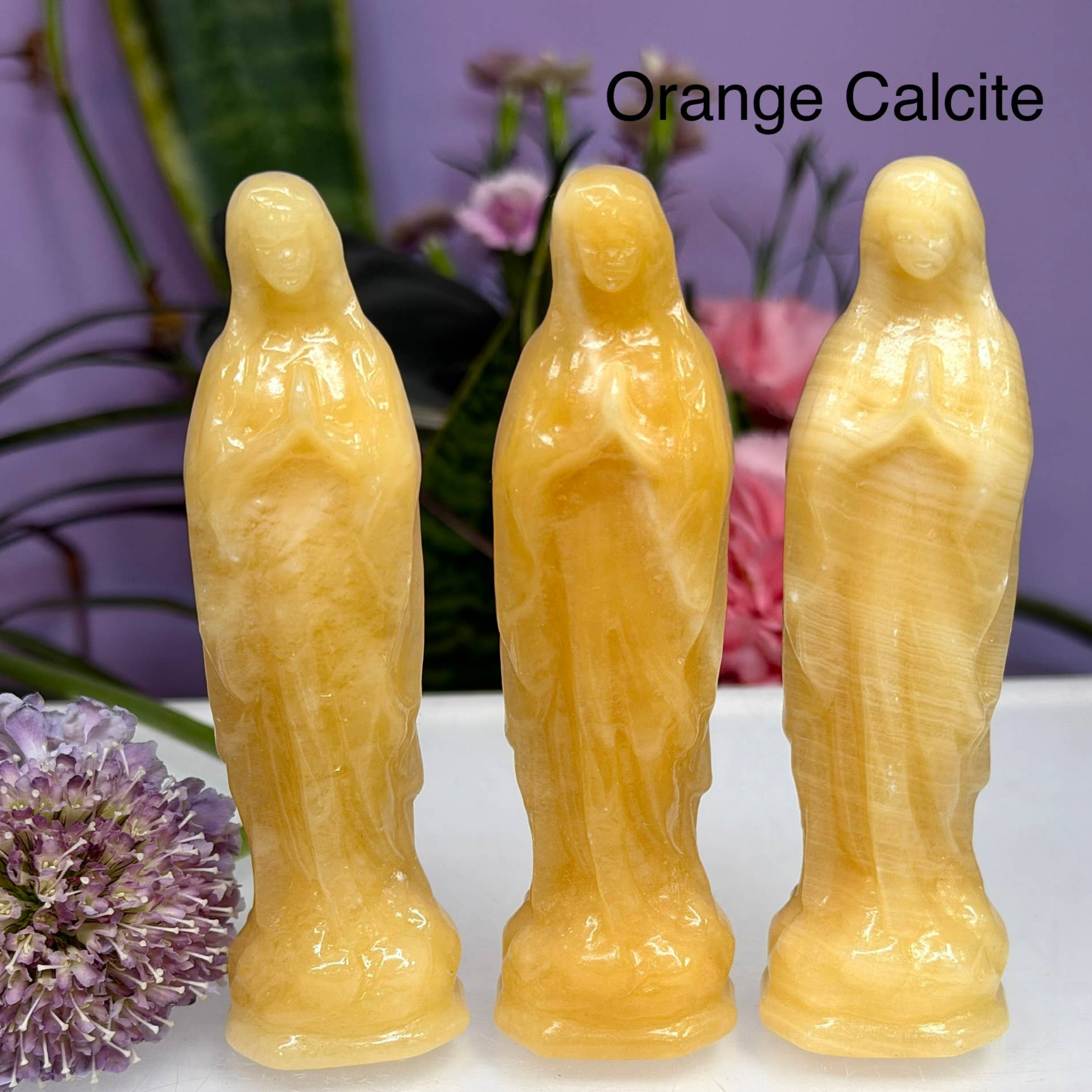 Orange Calcite Mother Mary Statue
