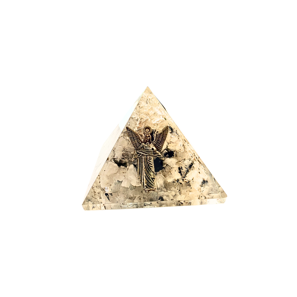 Orgonite Clear Quartz and Rainbow Moonstone Pyramid - Archangel Gabriel