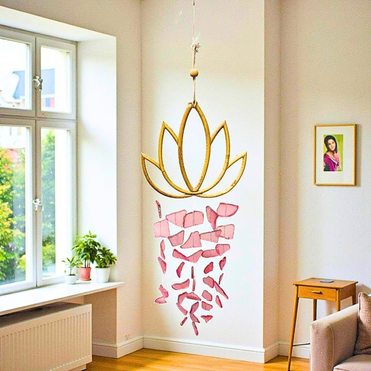 Pink Seaglass Lotus Windchime