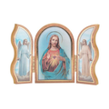 Sacred Heart of Jesus Standing Natural Wood Triptych