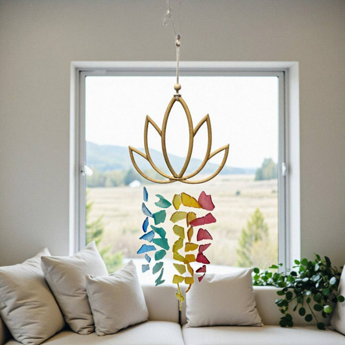 Sea Glass Multicolor Lotus Windchime