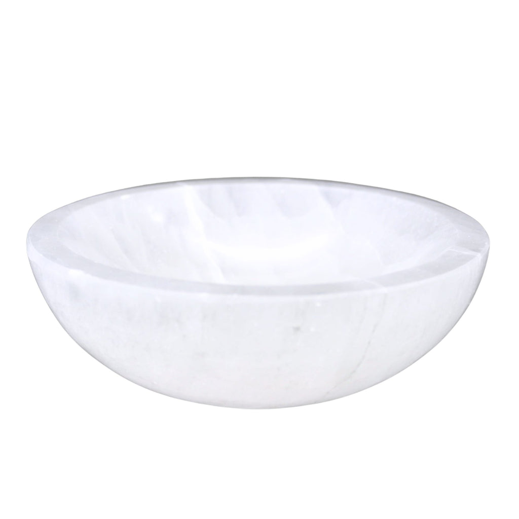 Selenite 6 inch bowl against a white background