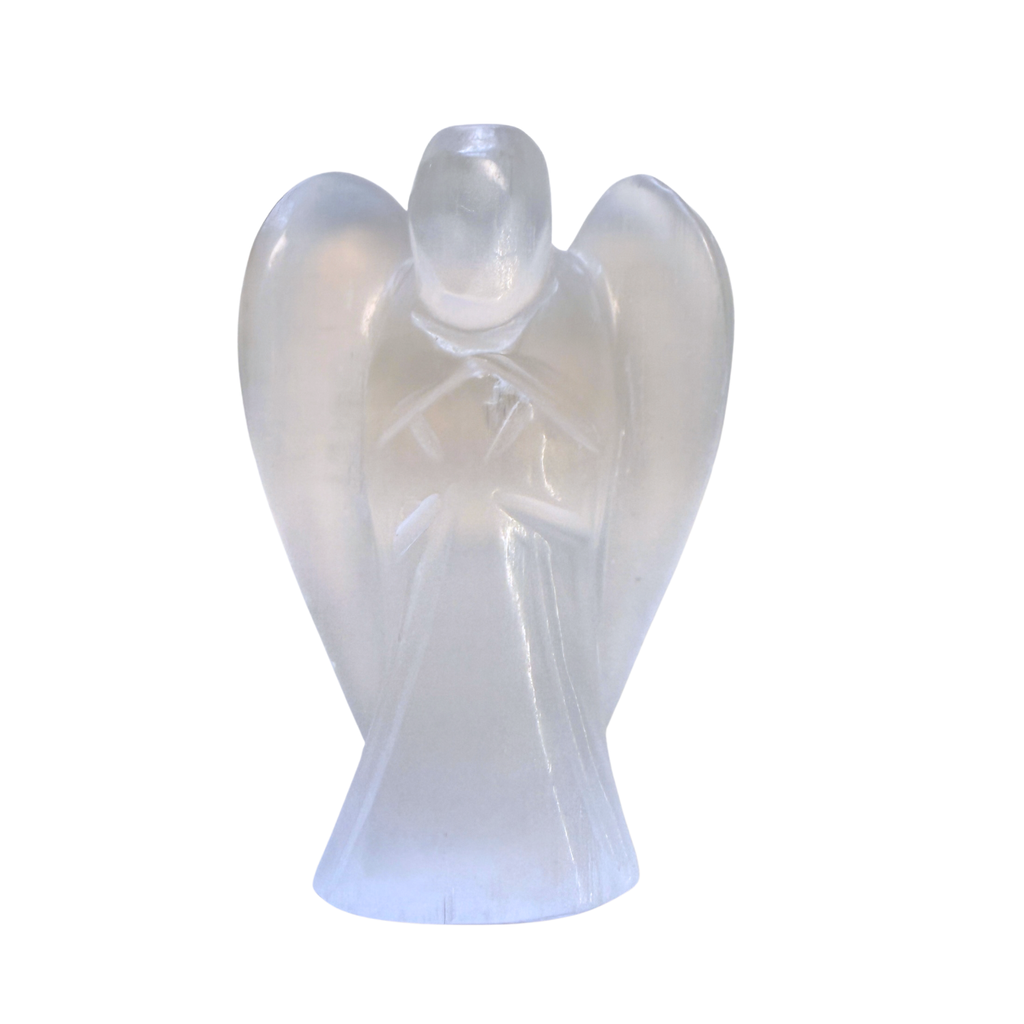 Selenite Angel 2 inch on a White Background