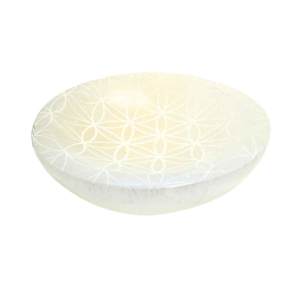 Selenite Bowl Engraved with the Flower of Life
