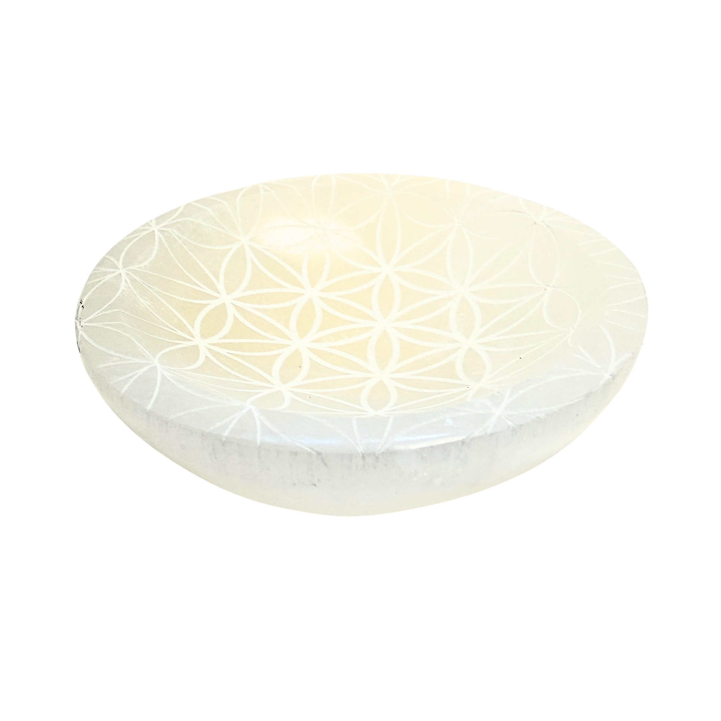 Selenite Bowl Engraved with the Flower of Life