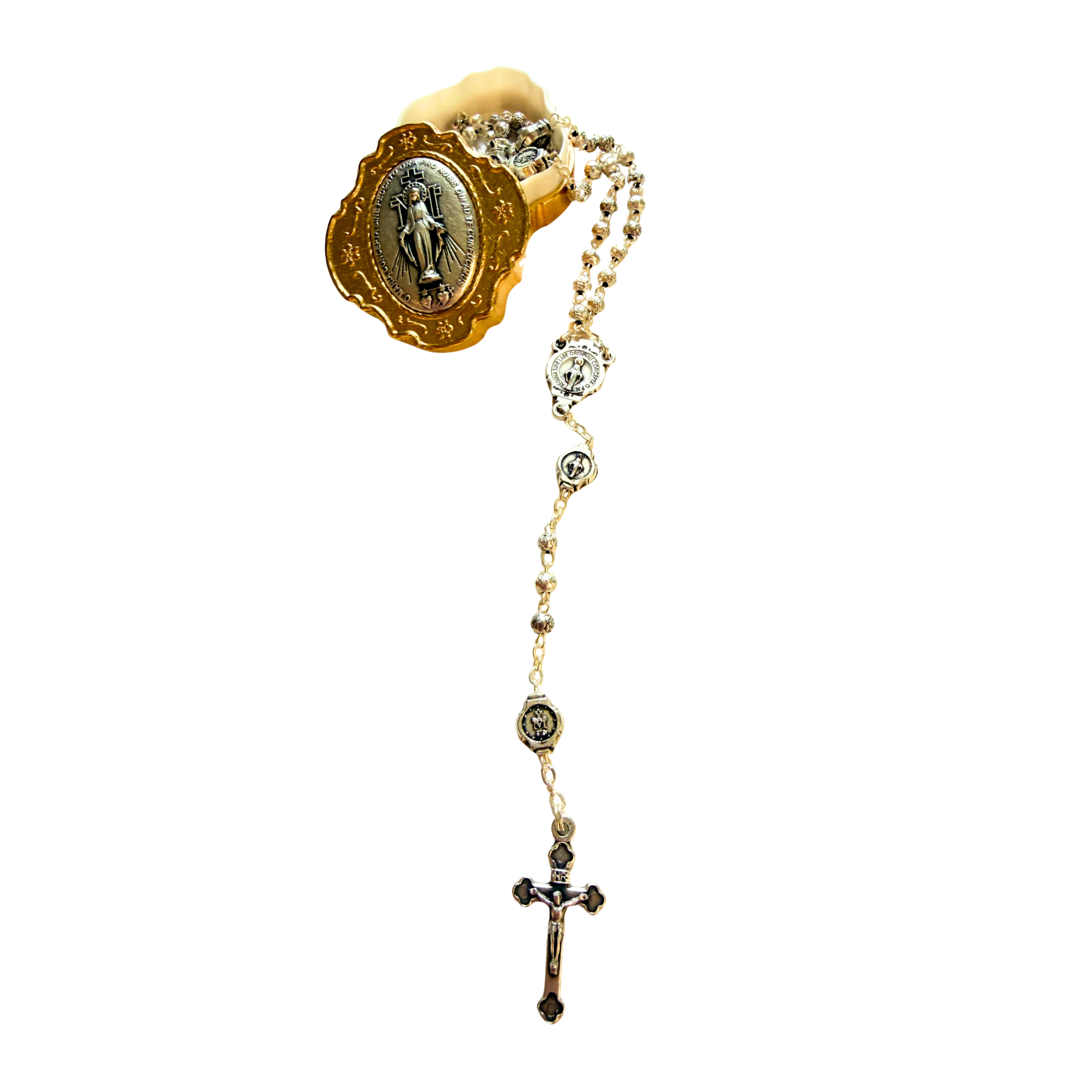Silver colored Rosary Beads with case