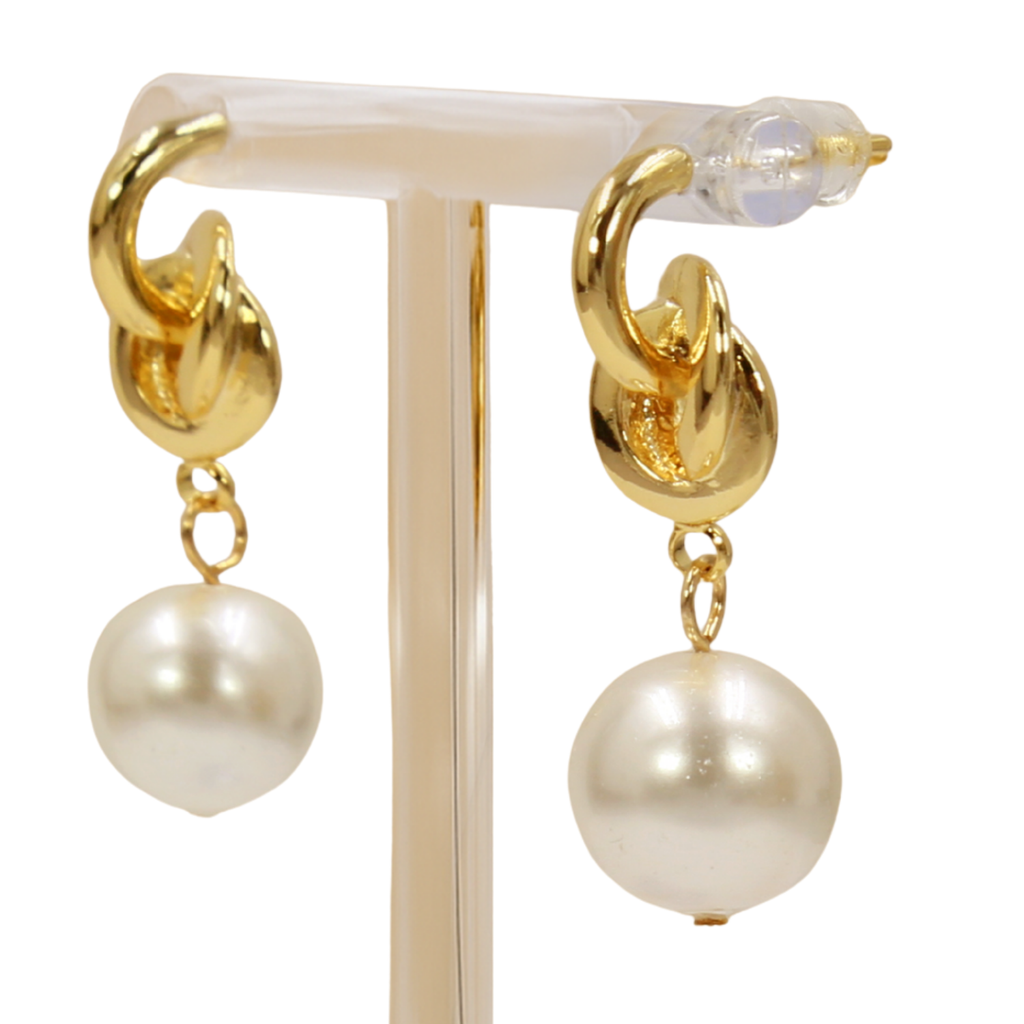 Solstice Pearl Drop Earrings Close Up on a White Background