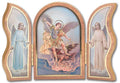 Triptych of angelic figures in a decorative wooden frame