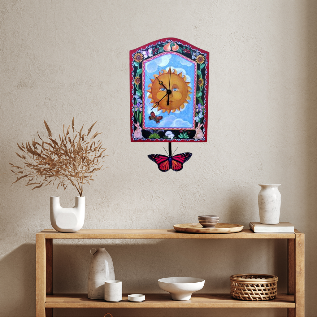 Sun, Sunflowers, and Monarch Butterfly Clock