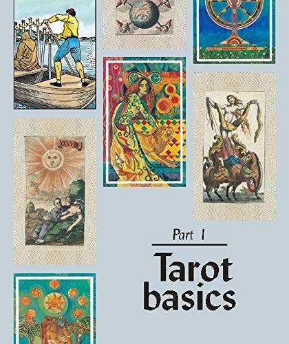 Collection of tarot cards with 'Tarot basics' text on a light gray background