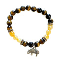 Gold Tiger Eye Bracelet with Honey Jade and Elephant Charm image 0