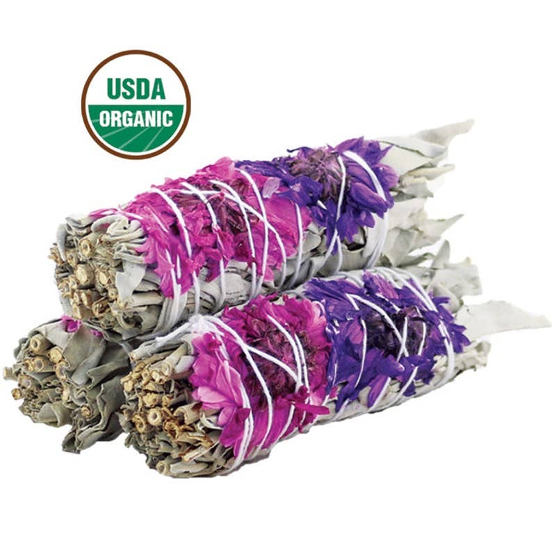 Blissful Floral White Sage Smudge Stick- 4 inch