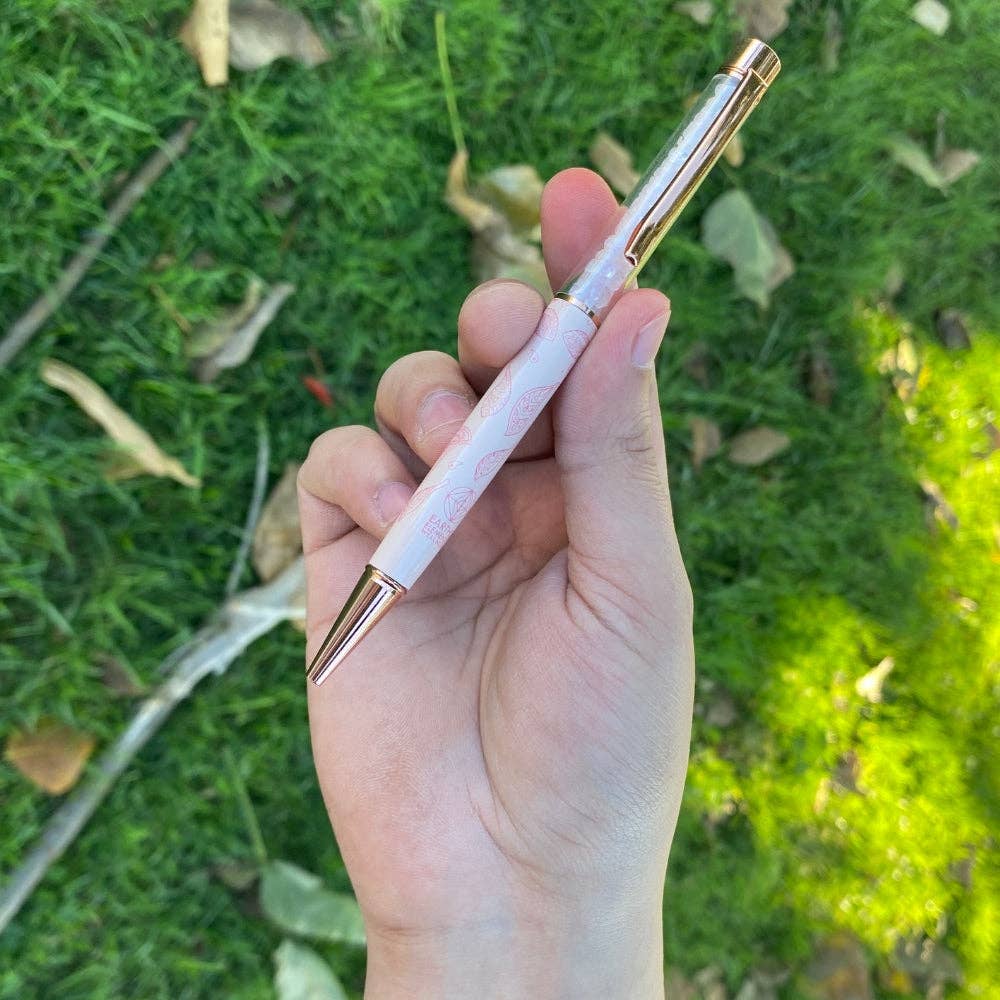 Pink Hamsa Rose Gold Pen with Rose Quartz Chips