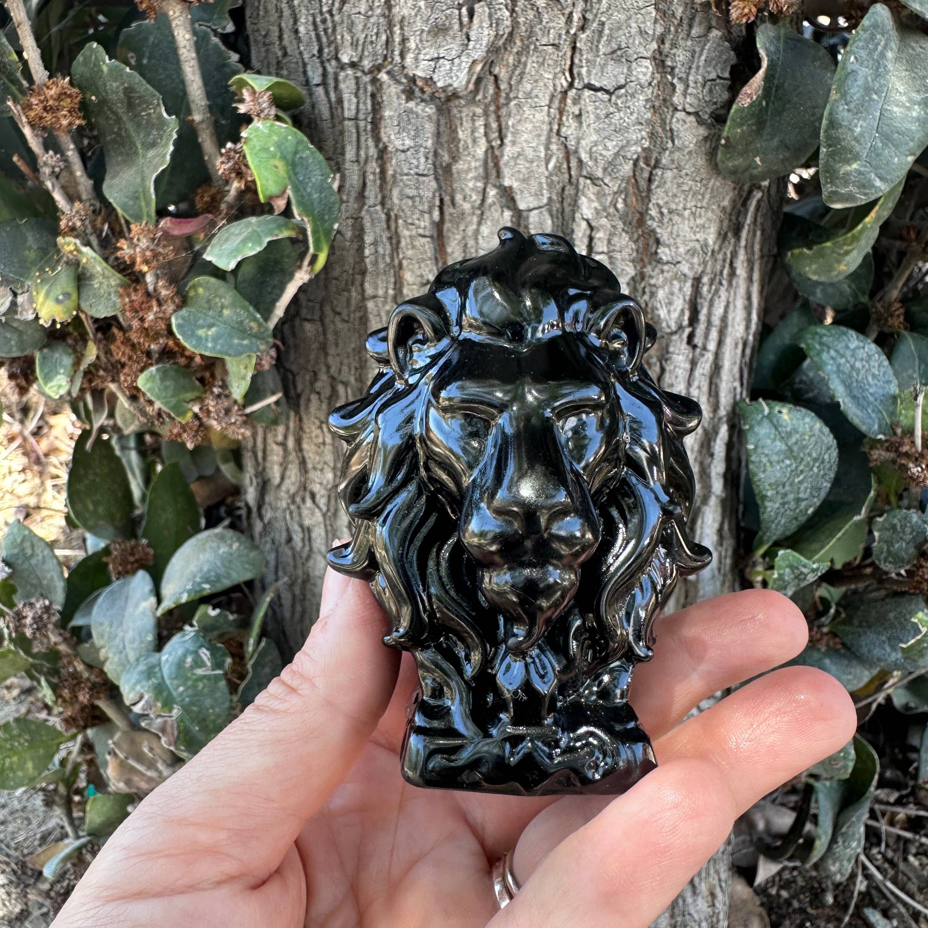 Black Obsidian Lion Head
