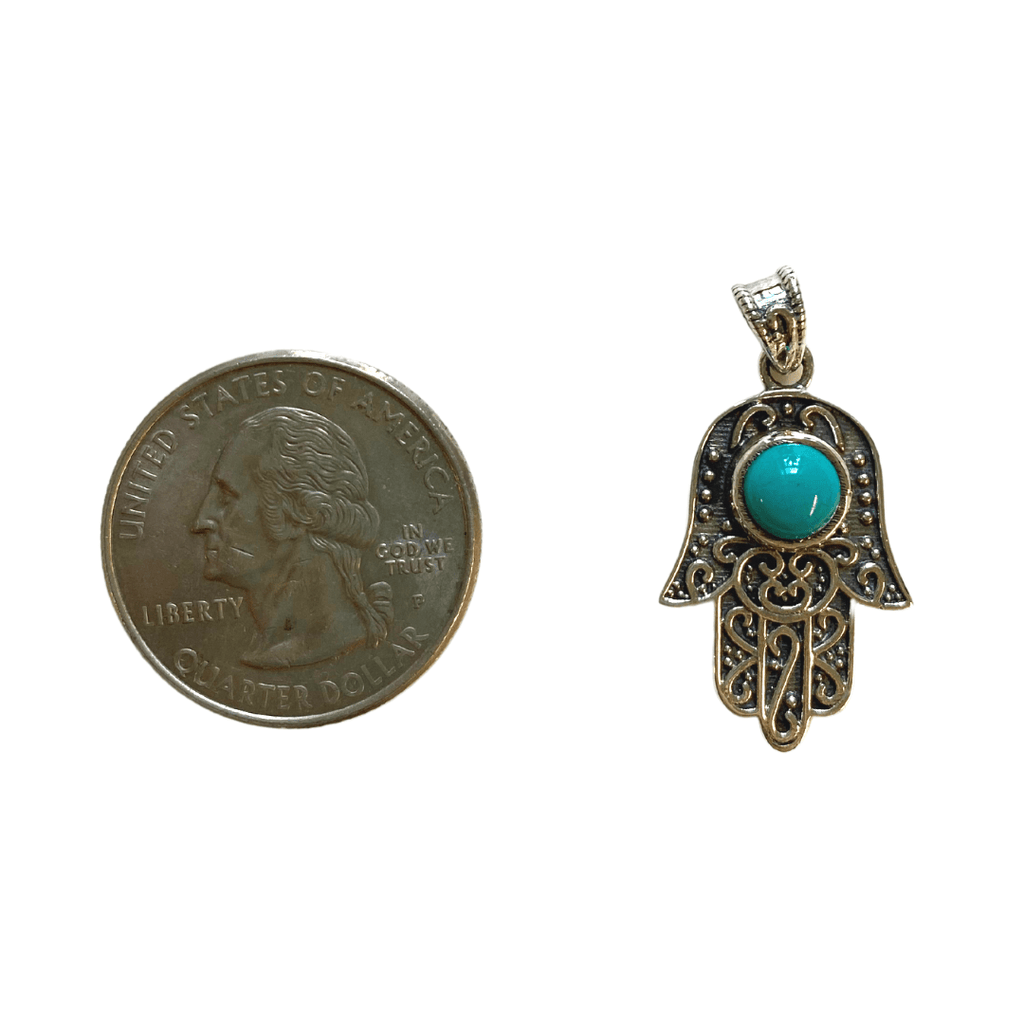 Hamsa Hand Pendant with Turquoise image 1