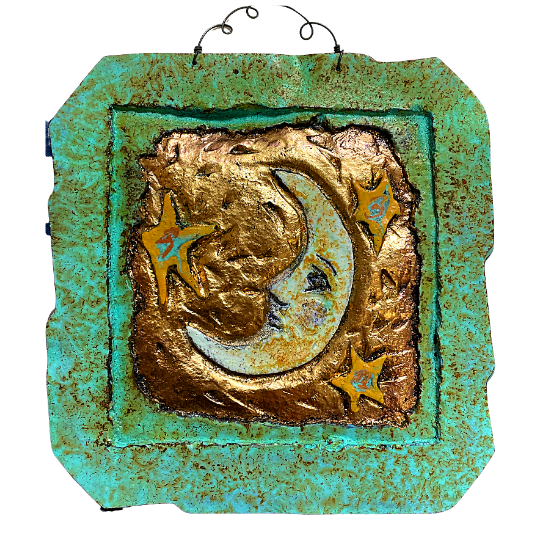 Moon and Stars Medium Cold Bronze Wall Plaque image 0