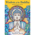 Colorful book cover of 'Wisdom of the Buddha' mindfulness deck with a depiction of Buddha and Matthew Smith's name.