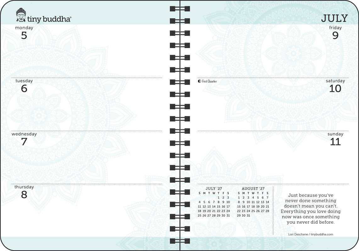 2027 Tiny Buddha Monthly-Weekly Planner Calendar