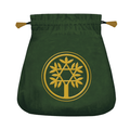 Green drawstring bag with a yellow tree symbol on a white background