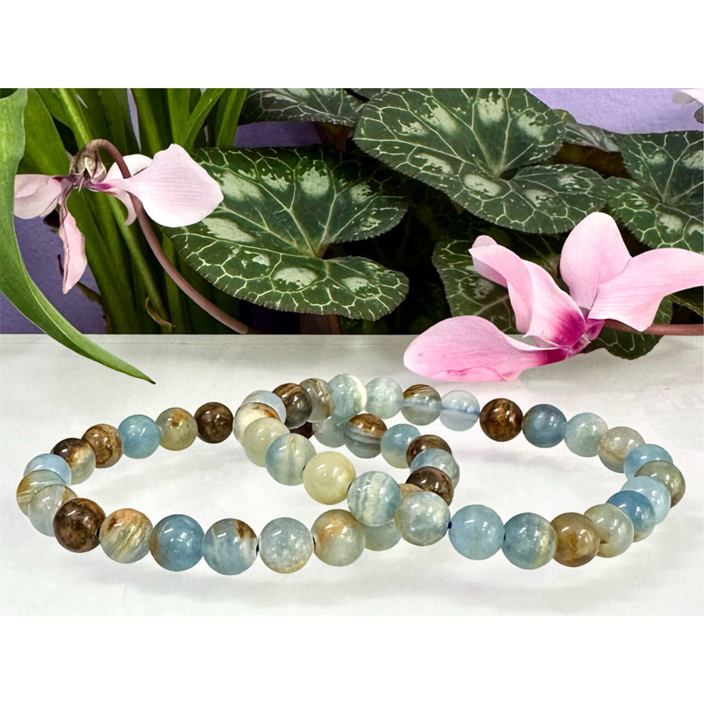 Aquatine Lemurian Calcite Crystal Stretch Bracelet 8mm