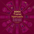Book cover of '1001 Tarot Spreads' with tarot cards arranged in a circular pattern on a dark red background.