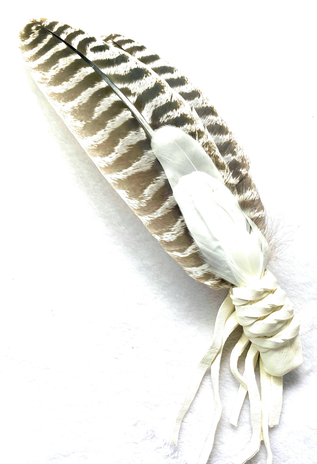 Smudge Fan with Leather Wrapped Handle Natural colors