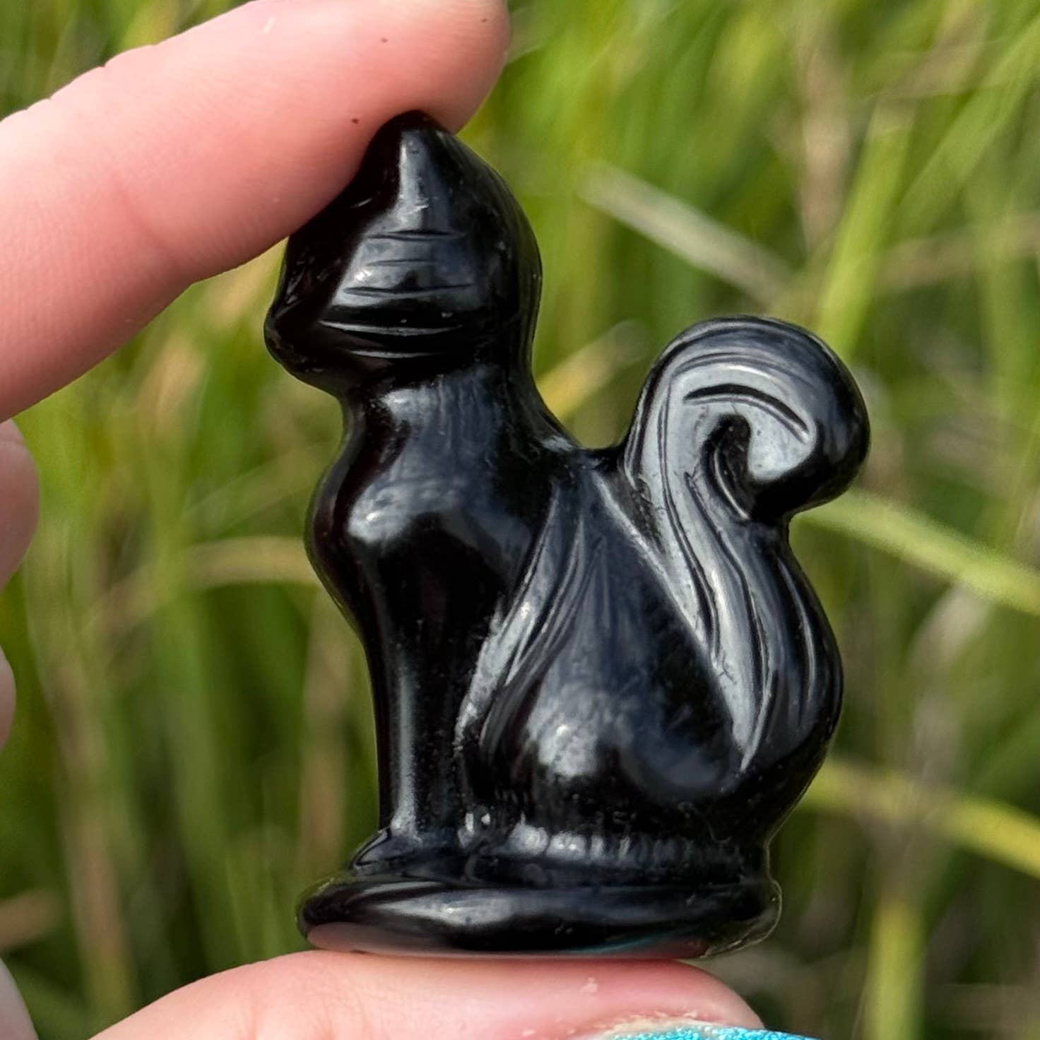 Black Obsidian Cat with Curly Tail 