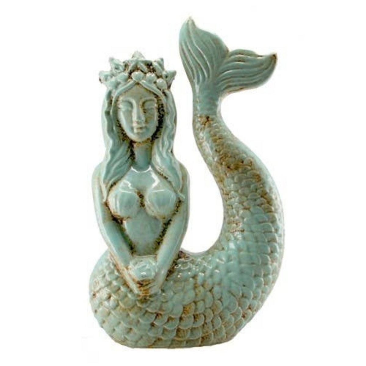 Decorative ceramic mermaid figurine on a white background