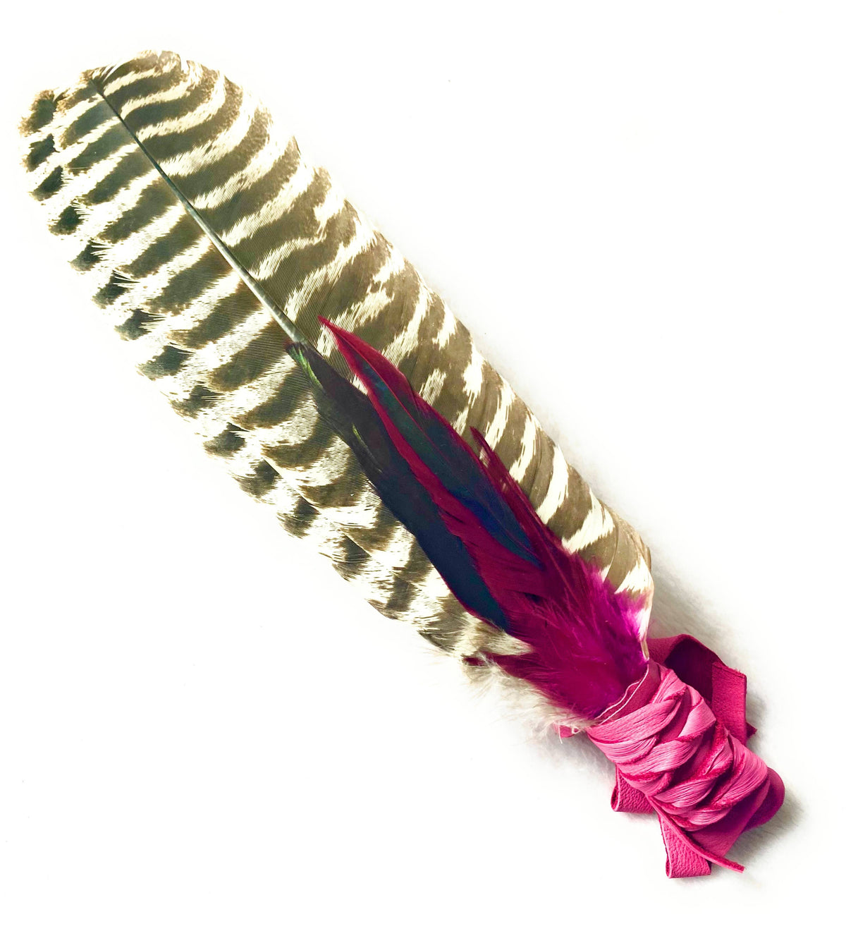 Smudge Fan with Leather wrapped Handle, Smudging Feathers: Colorful colors