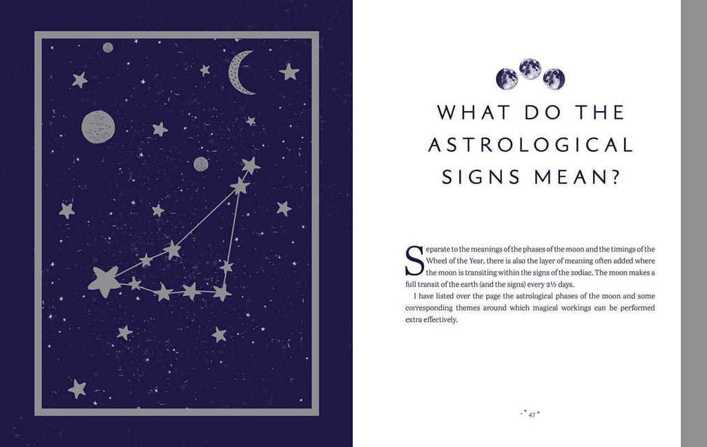 Astrological chart with zodiac signs on a dark blue background, accompanied by text explaining astrological meanings.