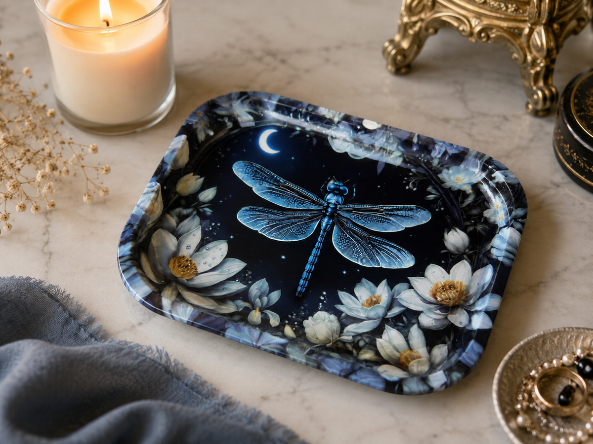 Moonlit Dragonfly Metal Tray