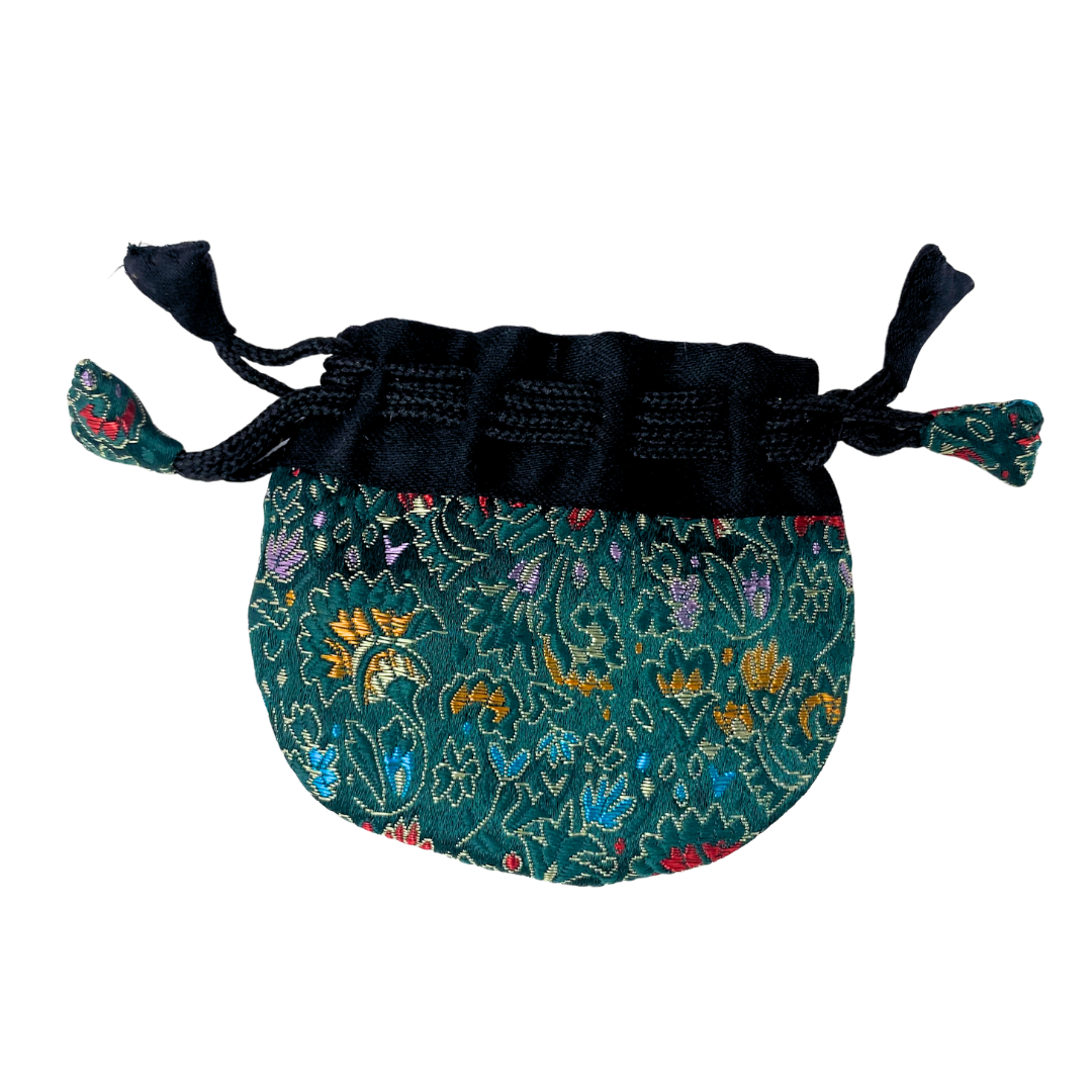 Emerald Flower Brocade Drawstring Bag image 0