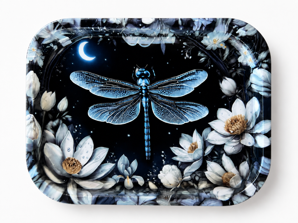 Moonlit Dragonfly Metal Tray