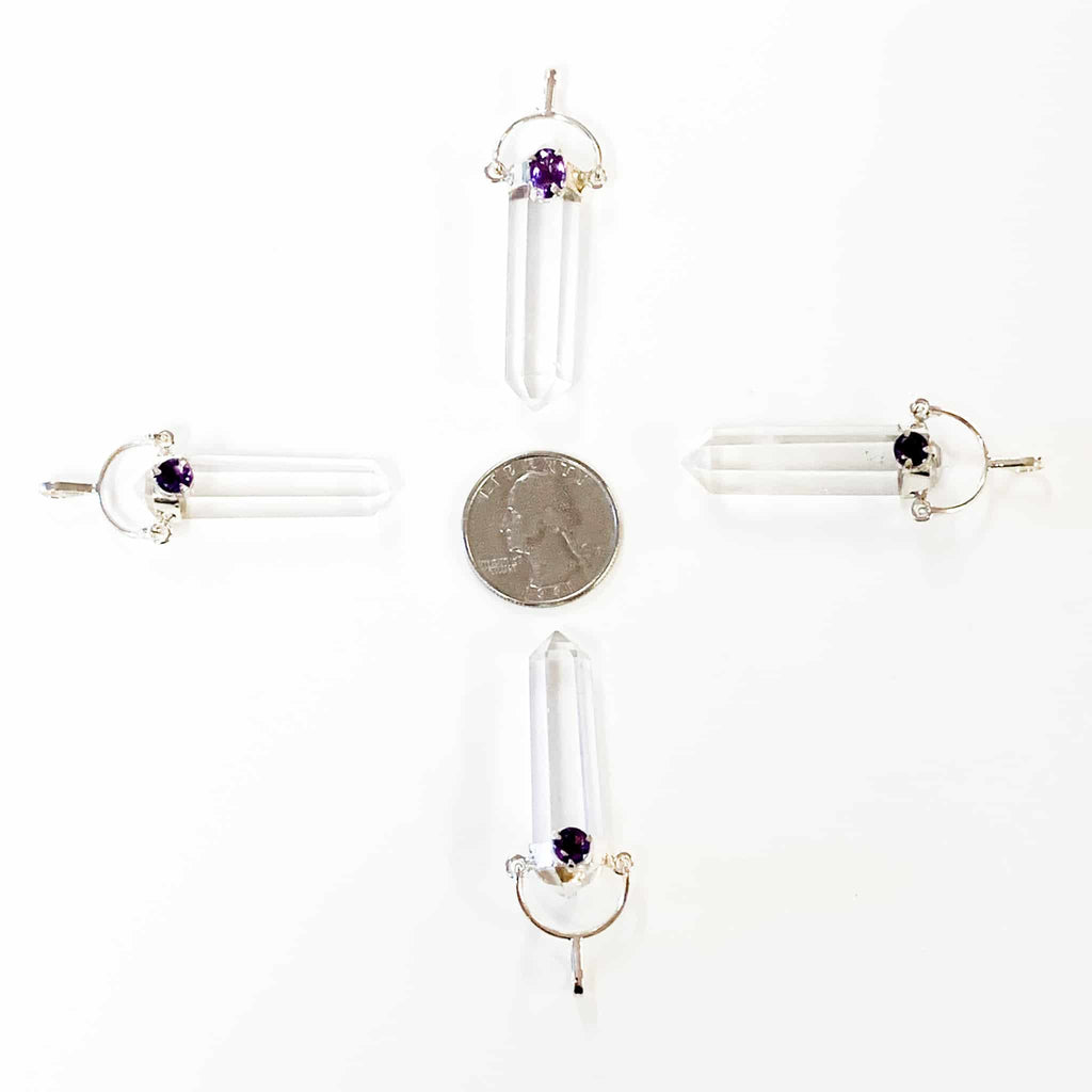 Clear Quartz Double Terminated Point Pendant with Amethyst Accent image 1