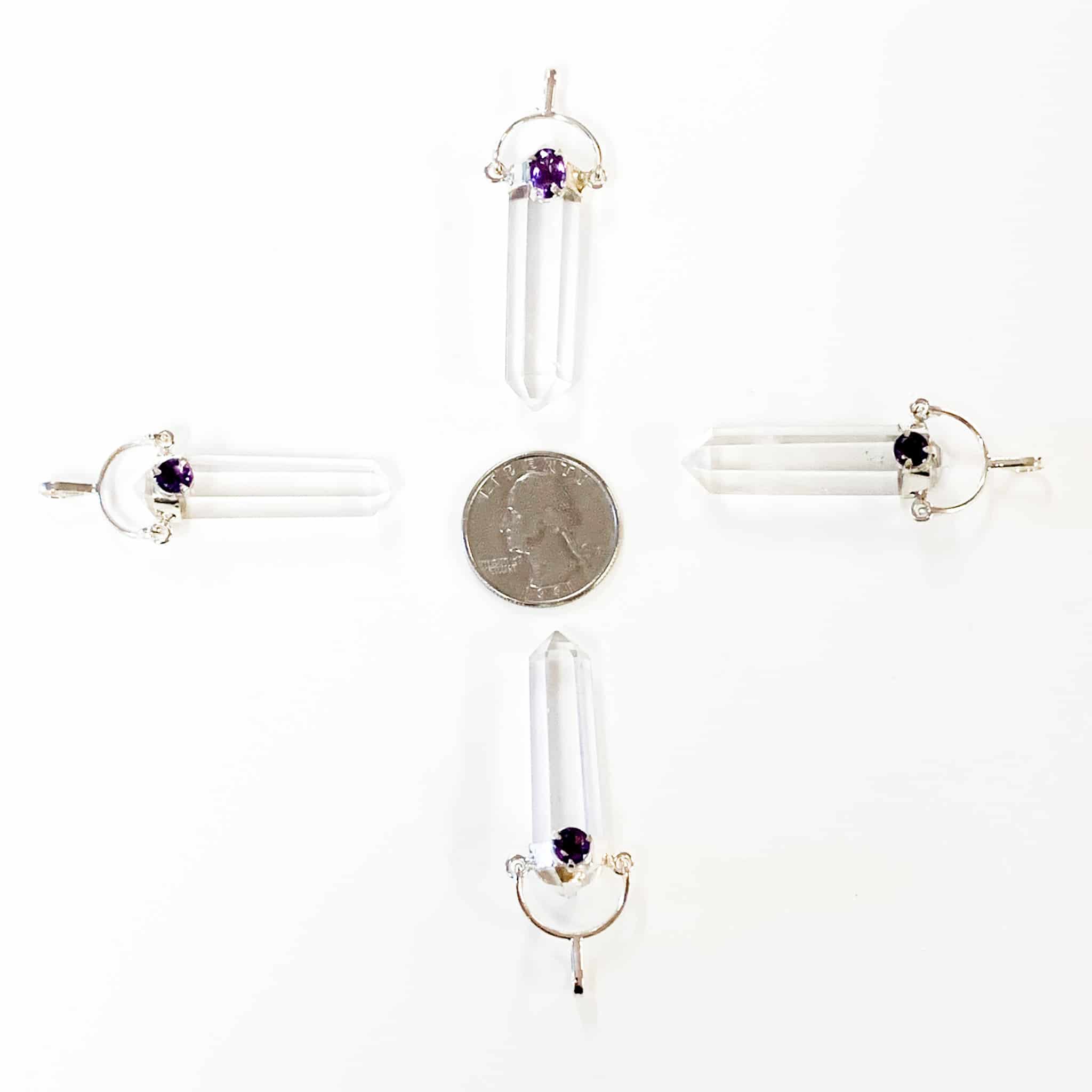 Clear Quartz Double Terminated Point Pendant with Amethyst Accent image 1